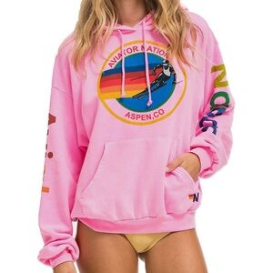 Aviator Nation Aspen Relaxed Pullover Hoodie Neon Pink - Size XSmall